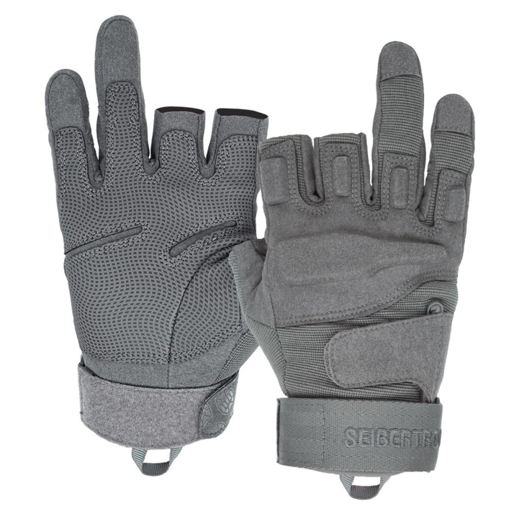 Seibertron S.O.L.A.G-T Tactical Three Fingerless Gloves - Water Resistant Impact Protection Outdoor Sports Gloves Grey XXL