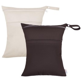 ALVABABY 2pcs Cloth Diaper Wet Dry Bags Waterproof Reusable with Two Zippered Pockets Travel Beach Pool Daycare Soiled Baby Items Yoga Gym Bag for Swimsuits or Wet Clothes 2LM05