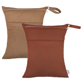 ALVABABY 2pcs Cloth Diaper Wet Dry Bags Waterproof Reusable with Two Zippered Pockets Travel Beach Pool Daycare Soiled Baby Items Yoga Gym Bag for Swimsuits or Wet Clothes 2LM06