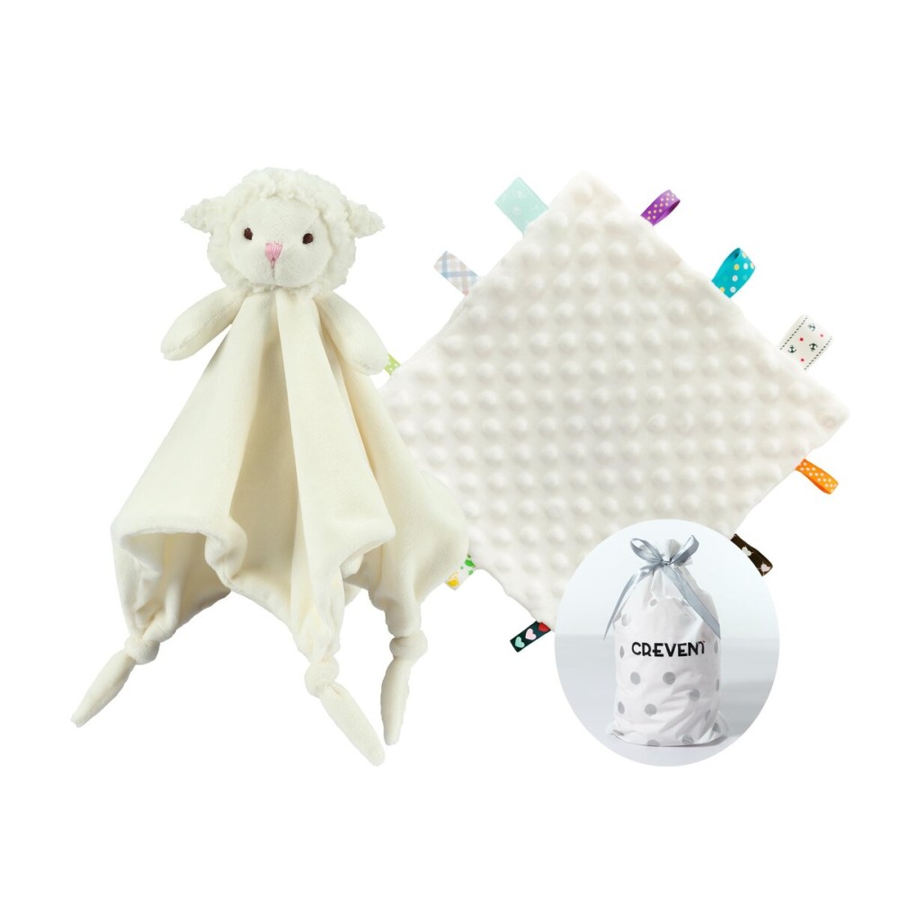 CREVENT Cozy Plush Baby Security Blanket Loveys for Baby Girls Boys, for Newborns (Ivory Sheep + Tag)
