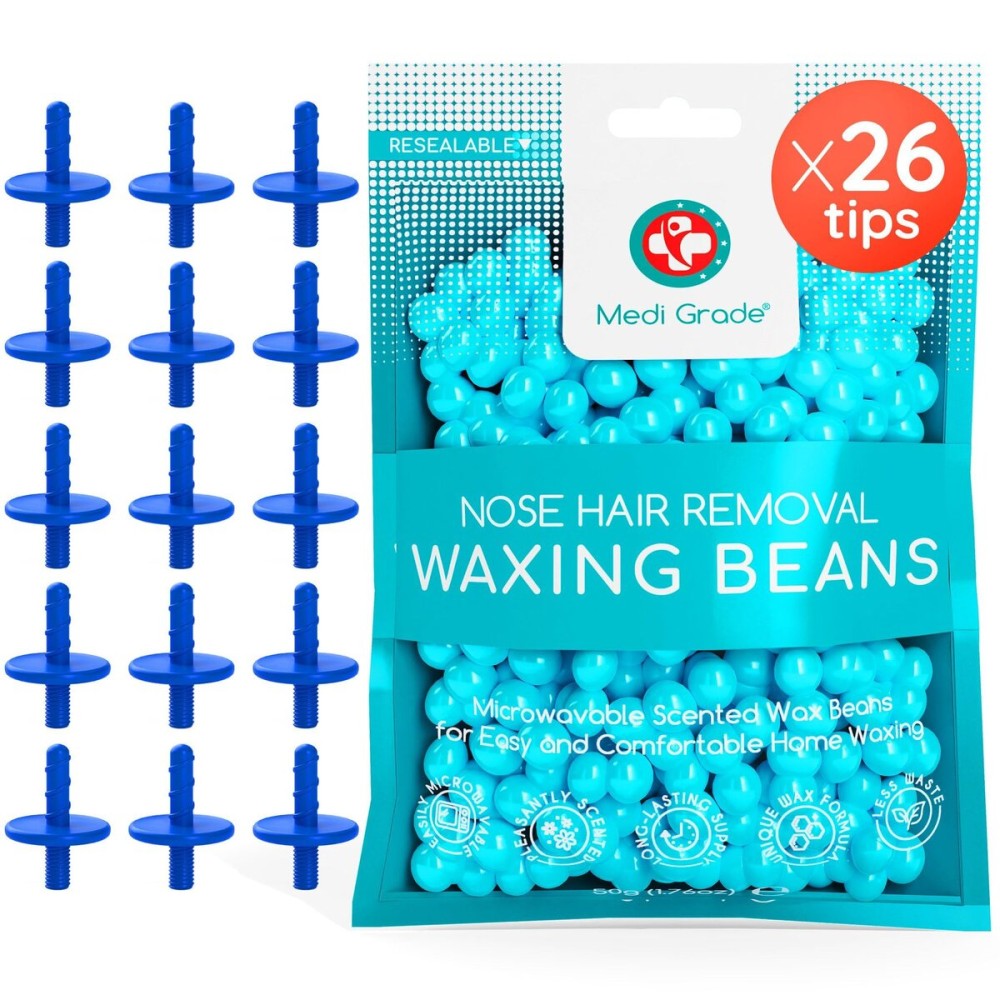 Medi Grade Nose Waxing Beads and Replacement Tips for the Medi Grade Nose Waxing Kit - Eco-friendly, Cost Effective Waxing Beads Refill for Unsightly, Itchy Nasal Hair - 50g of Beads and 26 Tips