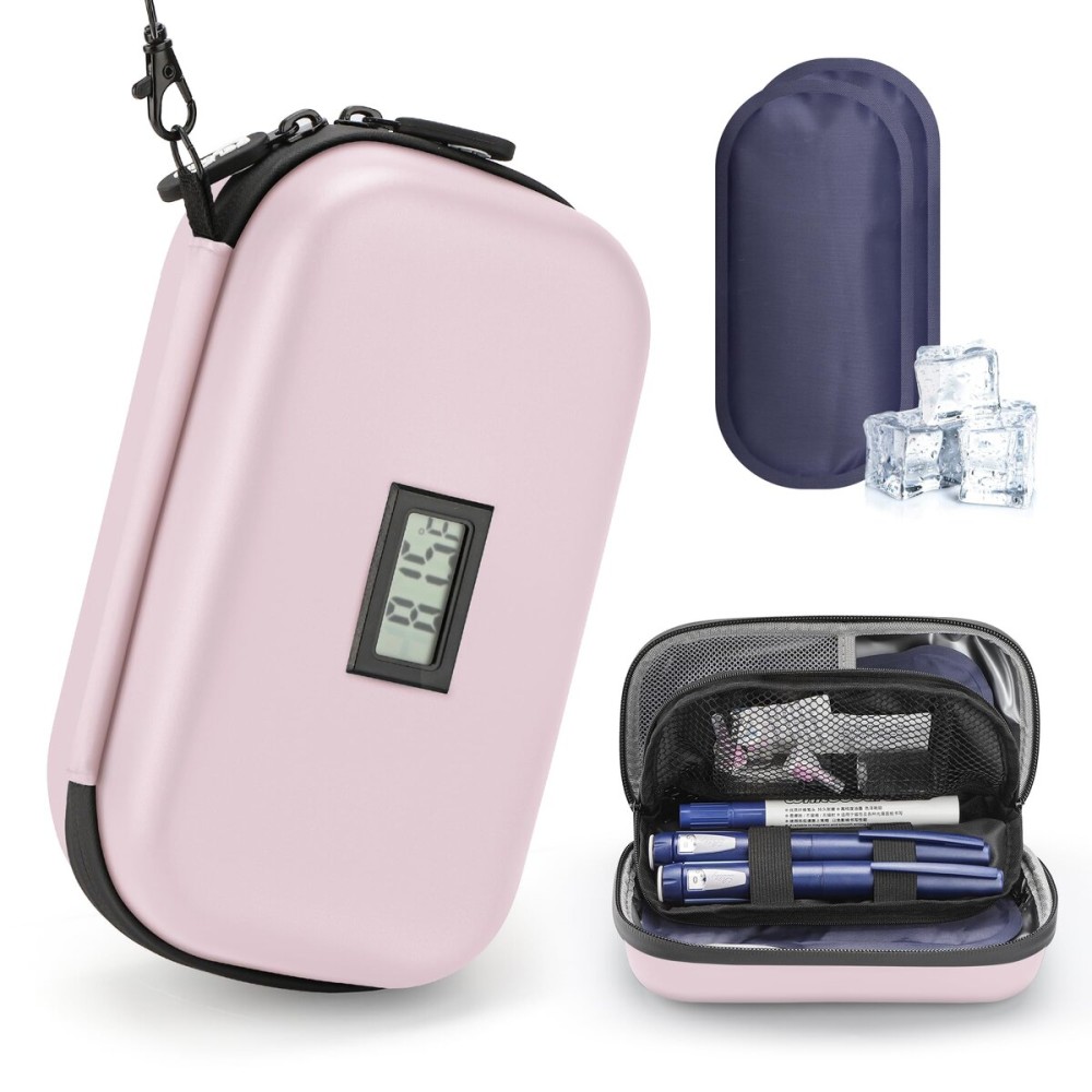 Gelozid Insulin Cooler Travel Case Diabetic Medication Insulated Cool Organizer with 2 Reusable Ice Packs for Insulin Pen and Other Diabetic Supplies, for the Daily Life and Trip, Pink Color