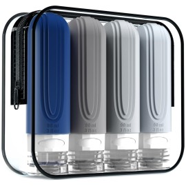 Mrsdry Travel Bottles for Toiletries, Tsa Approved 3oz Travel Size Containers BPA Free Leak Proof Refillable Liquid Silicone Squeezable Travel Accessories for Shampoo Conditioner Lotion (4 Pack)