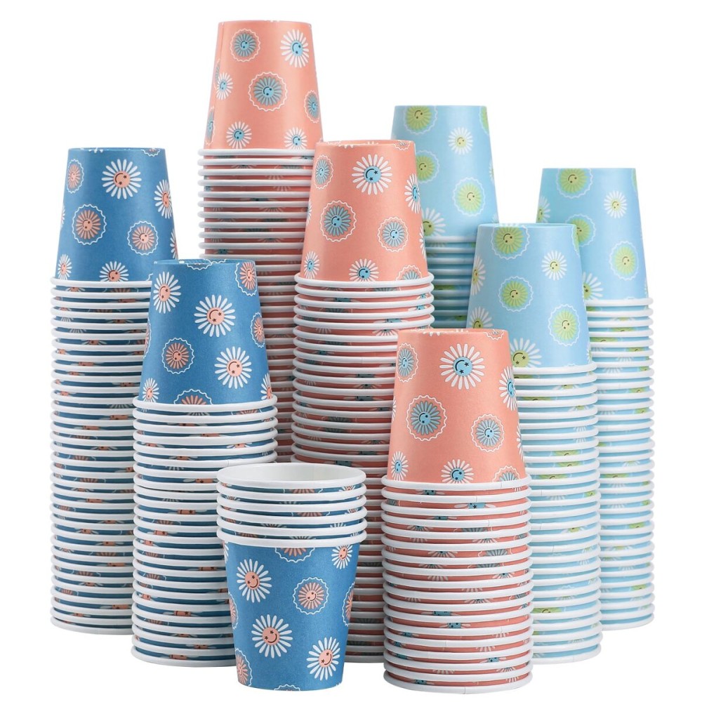 SIUQ 1200 Pack 3 oz Paper Cups, Disposable Bathroom Cups, Mini Mouthwash Cups, Small Cup 3 Ounce for Bathroom, Party, Picnic, BBQ, Travel(Daisy)