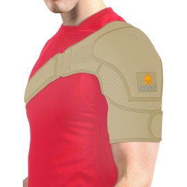 Sparthos Shoulder Brace - Support Sleeve for Torn Rotator Cuff, AC Joint Pain Relief - Arm Stability Strap Wrap - Fits Bicep 14-30 in, Left or Right, Men & Women - Measure Before Purchase - Beige-XXL