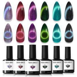 modelones Cat Eye Gel Nail Polish, 6 Colors Christmas Glitter Red Green Purple Blue Gel Polish Set with Magnet Sparkle Galaxy Series Nail Gel Polish Kit Soak Off Led Nail Art Manicure Salon DIY Gifts