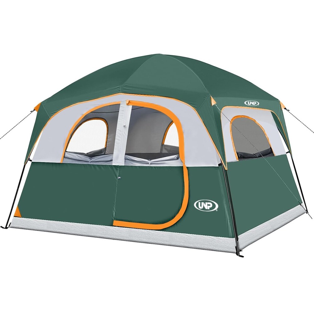 UNP Tents 6 Person Waterproof Windproof Easy Setup,Double Layer Family Camping Tent with 1 Mesh Door & 5 Large Mesh Windows -10\'X9\'X78in(H) (Dark Green)