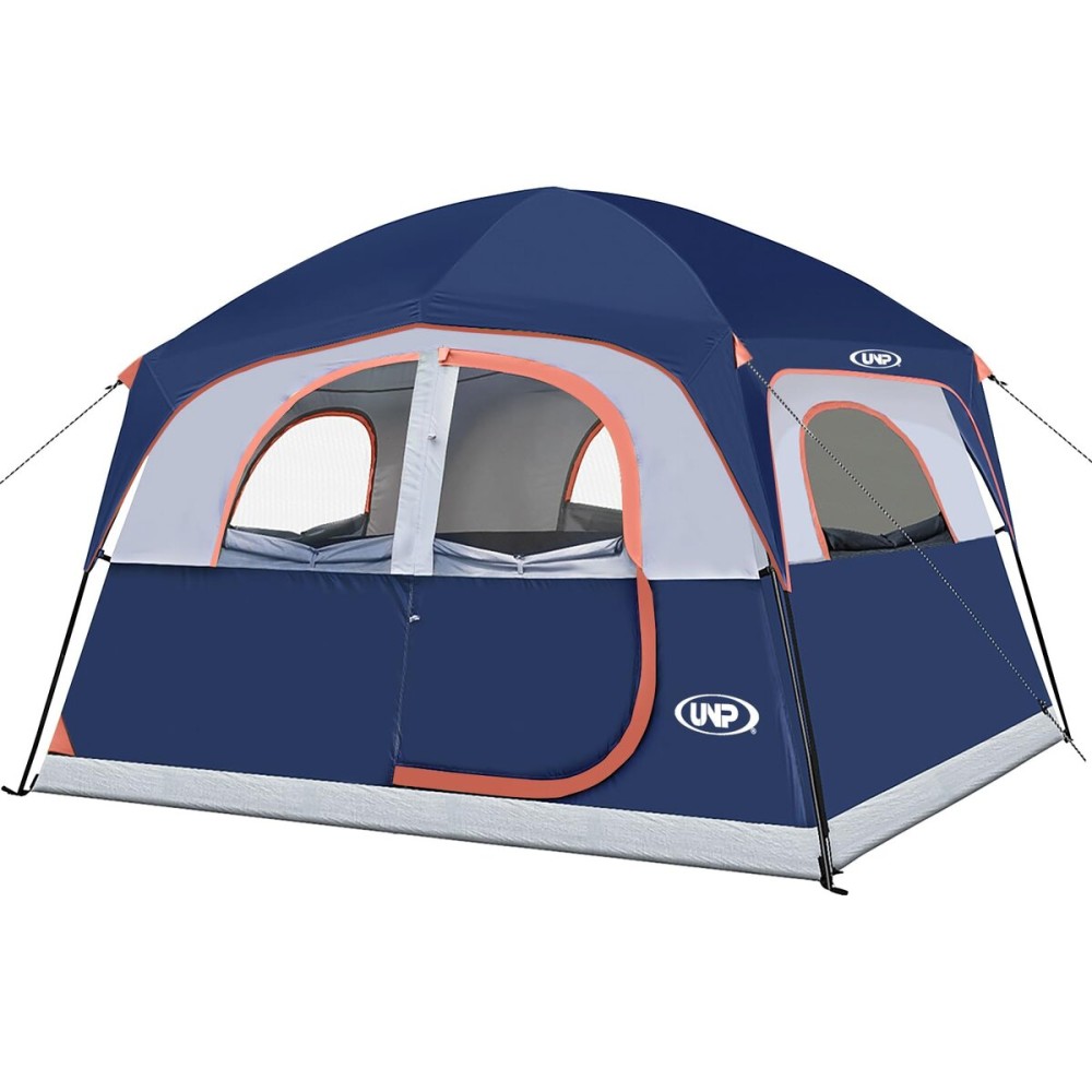 UNP Tents 6 Person Waterproof Windproof Easy Setup,Double Layer Family Camping Tent with 1 Mesh Door & 5 Large Mesh Windows -10\'X9\'X78in(H) (Navy Blue)