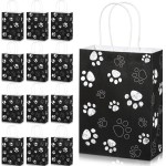 Blulu 20 Pcs Puppy Dog Paw Gift Bags with Paper Twist Handles, Dog Gift Paper Paw Treat Goodie Bags for PET Treat Party Favor, 6.3 x 3.1 x 8.6 Inch(Kraft Backing, Dazzling Paws)