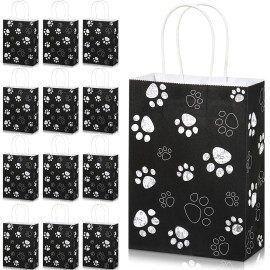 Blulu 20 Pcs Puppy Dog Paw Gift Bags with Paper Twist Handles, Dog Gift Paper Paw Treat Goodie Bags for PET Treat Party Favor, 6.3 x 3.1 x 8.6 Inch(Kraft Backing, Dazzling Paws)