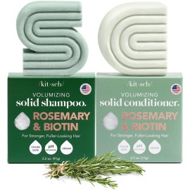 Kitsch Rosemary & Biotin Shampoo and Conditioner Set for Hair Growth - Strengthening, Thickening & Volumizing Shampoo and Conditioner Bar - Paraben, Sulfate & Silicone Free - Made in USA - 2 pack