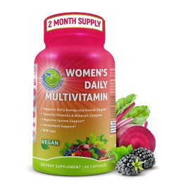 Women\'s Daily Multivitamin with Iron - Vegan Methylated Multivitamin for Women with Biotin, Organic Superfoods, Probiotics, B-Complex - Energy, Gut & Optimal Health Support - Easy to Swallow Capsules