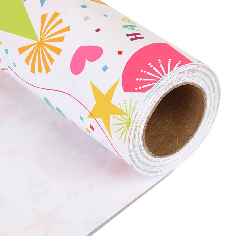 NESCCI Birthday Wrapping Paper,Birthday Gift Wrapping Paper,Wrapping Paper Roll-17 Inch X 32.8 Feet Per roll,Colorful Birthdays Party Pattern For Boys Girls, Perfect For Birthdays Party, Baby Shower