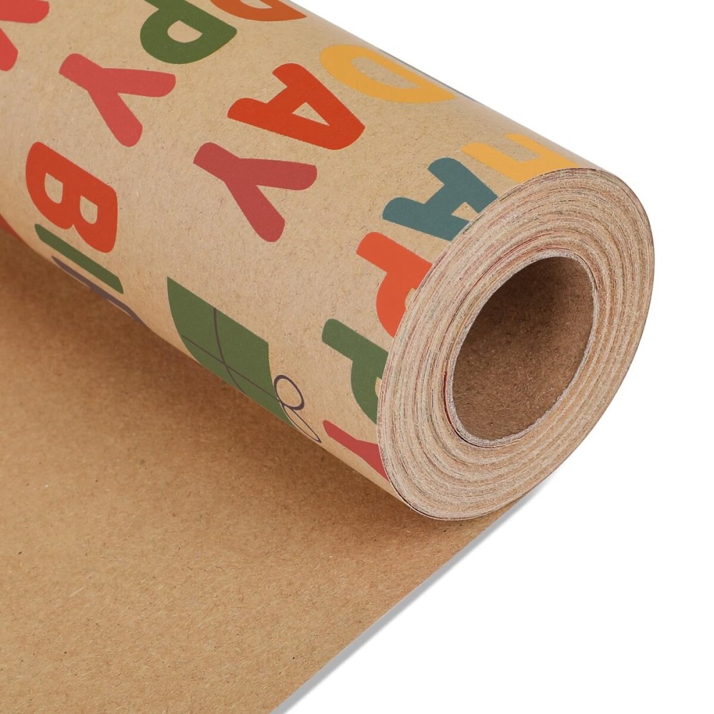 NESCCI Birthday Wrapping Paper,Gift Wrapping Paper Roll,Kraft Wrapping Paper-17 inch X 32.8 Feet Per roll,Colorful Happy Birthday Pattern For Boys Girls, Perfect For Birthdays Party, Baby Shower