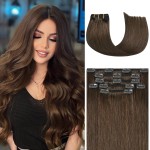 Honsoo Clip In Hair Extensions Real Human Hair Medium Brown Natural Brown Hair Extensions For Women 18in 85g 7pcs