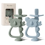 Moonkie Teething Toy Set of 2, Safe & Easy to Hold BPA Free Silicone Teethers, 360 Baby Toothbrush with Suction Base, Teether Toys Best for Babies 6-12 Months (Koala Ether/Sage)