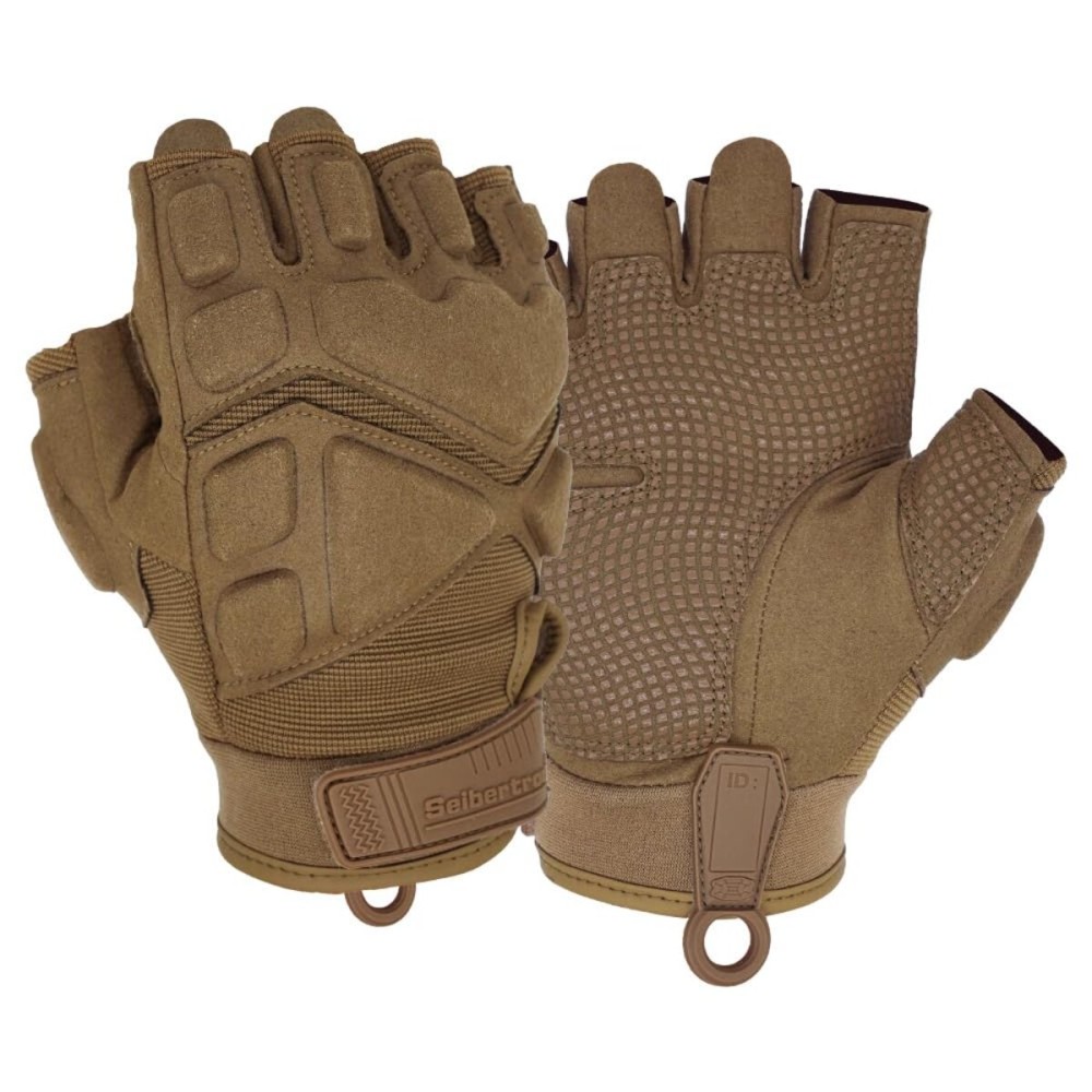 Seibertron Patented S.O.L.A.G 2.0 Half Finger Gloves - Tactical Gloves for Sports, Water Resistant and Impact Protection Coyote L