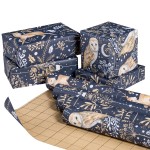 RUSPEPA Christmas Kraft Wrapping Paper Roll - Blue Owl, Reindeer, Christmas Ball and Text Design - 17 inches x 10 feet per Roll, Total of 4 Rolls