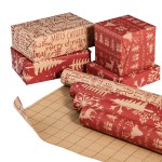RUSPEPA Christmas Kraft Wrapping Paper Roll - Red Reindeer, Snowflake, Christmas Tree and Text Design - 17 inches x 10 feet per Roll, Total of 4 Rolls