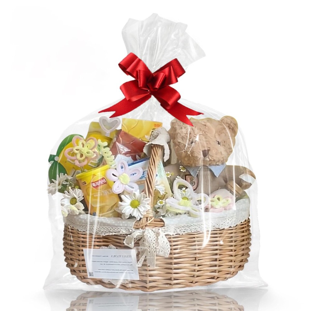 WIKDAY Clear Gift Bags 10 PCS 30x40 Inches Extra Large Cellophane Wrap for Gift Baskets Wrapping Plastic with Ties for Gift Giving, Packaging Products