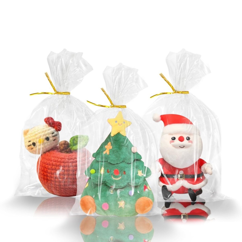 WIKDAY Cellophane Bags 50 PCS 6x10 Inches Clear Gift Gags with Ties Plastic Treat Party Favor Candy Bags for Gift Giving, Packaging Snack, Products
