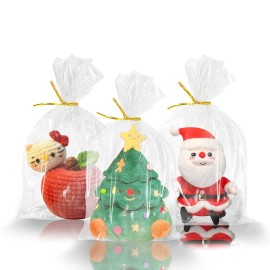 WIKDAY Cellophane Bags 50 PCS 6x10 Inches Clear Gift Gags with Ties Plastic Treat Party Favor Candy Bags for Gift Giving, Packaging Snack, Products