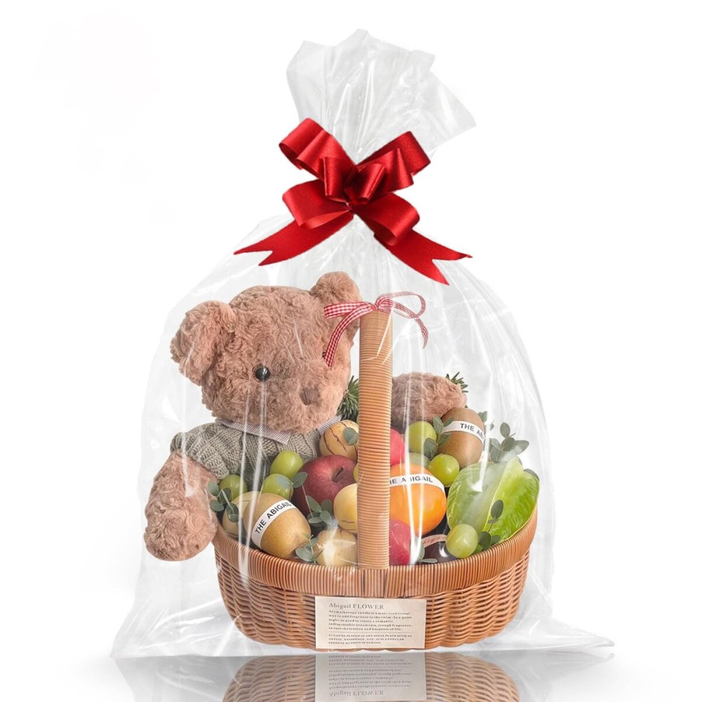 Clear Gift Bags 10 PCS 16x24 Inches Large Cellophane Wrap for Gift Baskets Wrapping Plastic with Ties for Gift Giving, Packaging Products