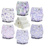 Mama Koala 3.0 Cloth Diapers for Babies with AWJ Lining, 6 Pack with 6 Natural Cloth Diaper Inserts - Reusable and Washable Pocket Diapers (Light Lavender)