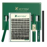 DIY Lash Extension Kit KEYYOU 144pcs Lash Clusters Eyelash Extension Kit with Mascara Brush Bond and Seal Lash Glue Remover Lash Applicators Lash Brush for DIY Lash Extensions (Y04 Kit)