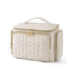 BAGSMART Travel Toiletry Bag, Large Wide-open Travel Bag for Toiletries, Makeup Cosmetic Travel Bag with Handle-Beige
