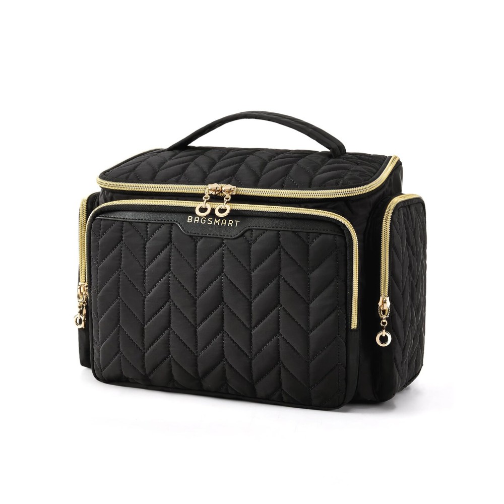 BAGSMART Travel Toiletry Bag, Large Wide-open Travel Bag for Toiletries, Makeup Cosmetic Travel Bag with Handle-Black