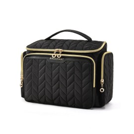 BAGSMART Travel Toiletry Bag, Large Wide-open Travel Bag for Toiletries, Makeup Cosmetic Travel Bag with Handle-Black