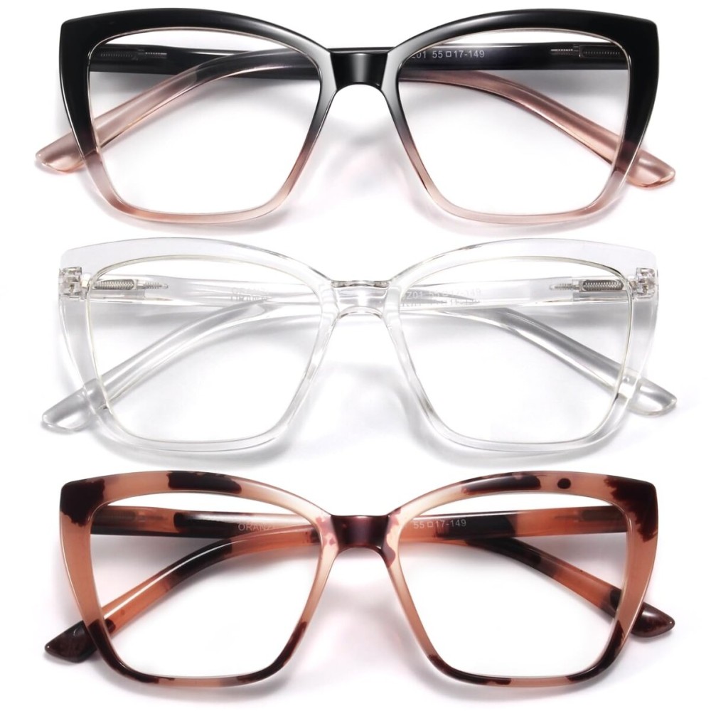 ORANZI Reading Glasses for Women, 3 pack Fashion Oversized Blue Light Readers for Women, Spring Hinge Cat Eye Glasses Anti Eyestrain (B1 Mix, 1.50)