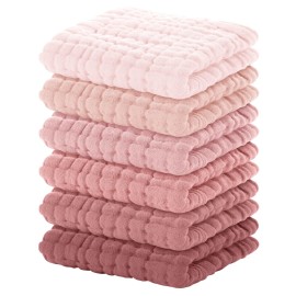 Yoofoss Muslin Baby Washcloths 100% Organic Cotton Face Towels 6 Pack Wash Cloths for Baby 12x12in Soft and Absorbent Baby Wipes (Gradient Pink)