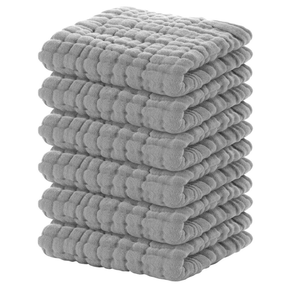 Yoofoss Muslin Baby Washcloths 100% Organic Cotton Face Towels 6 Pack Wash Cloths for Baby 12x12in Soft and Absorbent Baby Wipes (Grey)