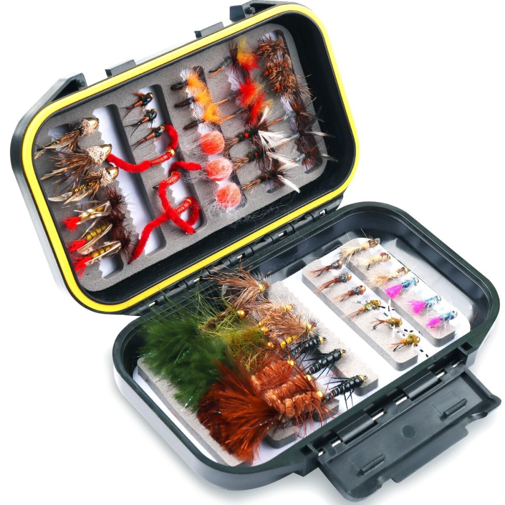 Fly Fishing Flies Trout Assortment 54pcs Dry Nymph Flys Sanjuan Worms Salmon Eggs Wooly Buggers for River Rainbow Trouts