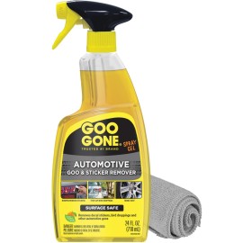 Goo Gone Automotive Adhesive Remover, Goo & Grime Cleaner for Bumper Stickers, Decals, Tree Sap, Brake Dust, Bird Droppings, Gum, Spray Paint, Asphalt, 24 oz with MicroFiber Buffing Towel