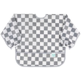 Bumkins Sleeved Bib for Girl or Boy, Baby and Toddler for 6-24 Mos, Essential Must Have for Eating, Feeding, Baby-Led Weaning Supplies, Long Sleeve Mess Saving Food Catcher, Fabric, Gray Check