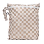 Roamio Waterproof Wet Bag for Baby, Travel, Swim Suit, Cloth Diaper, Pump Parts, Pool, Gym Clothes, Beach, Toiletry, Hook to Stroller, Daycare, Zipper Reusable Bag, Wetdry Packing Pouch, Beige Check