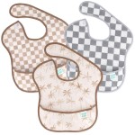 Bumkins Bibs for Girl or Boy, SuperBib Baby and Toddler for 6-24 Months, Essential Must Have for Eating, Feeding, Baby Led Weaning Supplies, Mess Saving Catch Food, 3-pk Palms and Checks