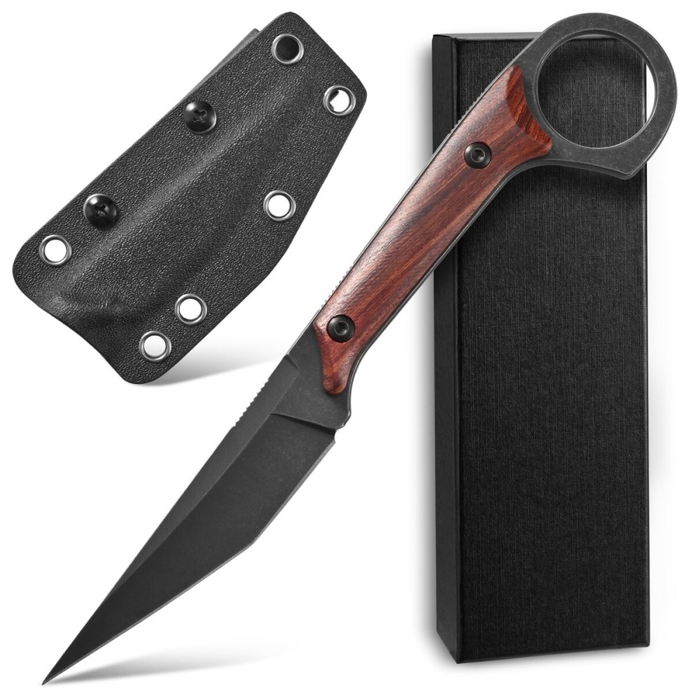Ccanku C1140 Fixed Blade Knife,D2 Blade Dalbergia Handle Claw Knife for Outdoor, EDC Tool, Survival, Hiking, Camping(Dalbergia)