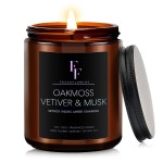 Oakmoss, Vetiver & Musk Scented Candles,Candles for Home Scented Aromatherapy Candles,Soy Wax Candle Gift for Women Men Amber Jar Candle, 7oz