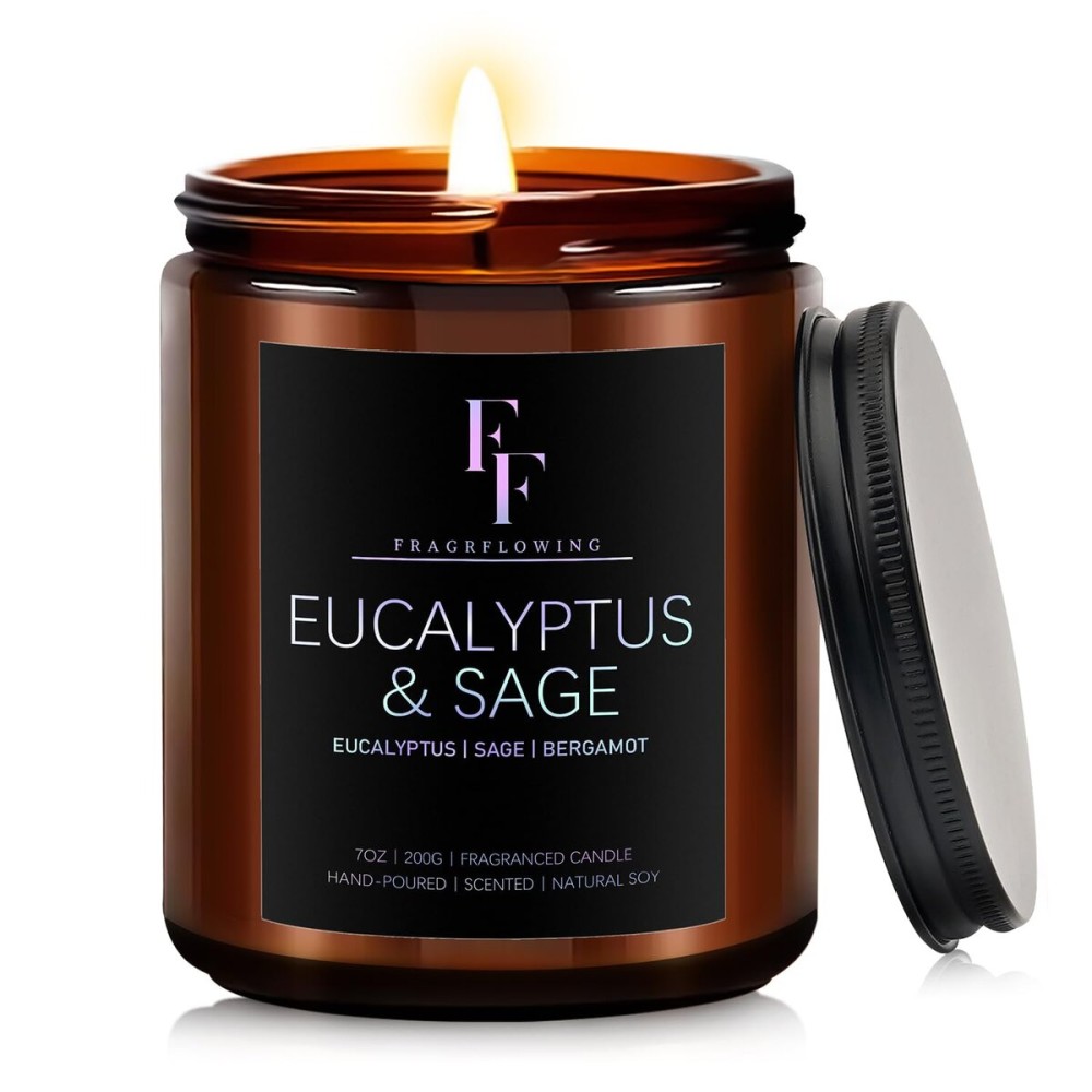 Eucalyptus & Sage Scented Candles,Candles for Home Scented Aromatherapy Candles,Soy Wax Candle Gift for Women Men Amber Jar Candle, 7oz