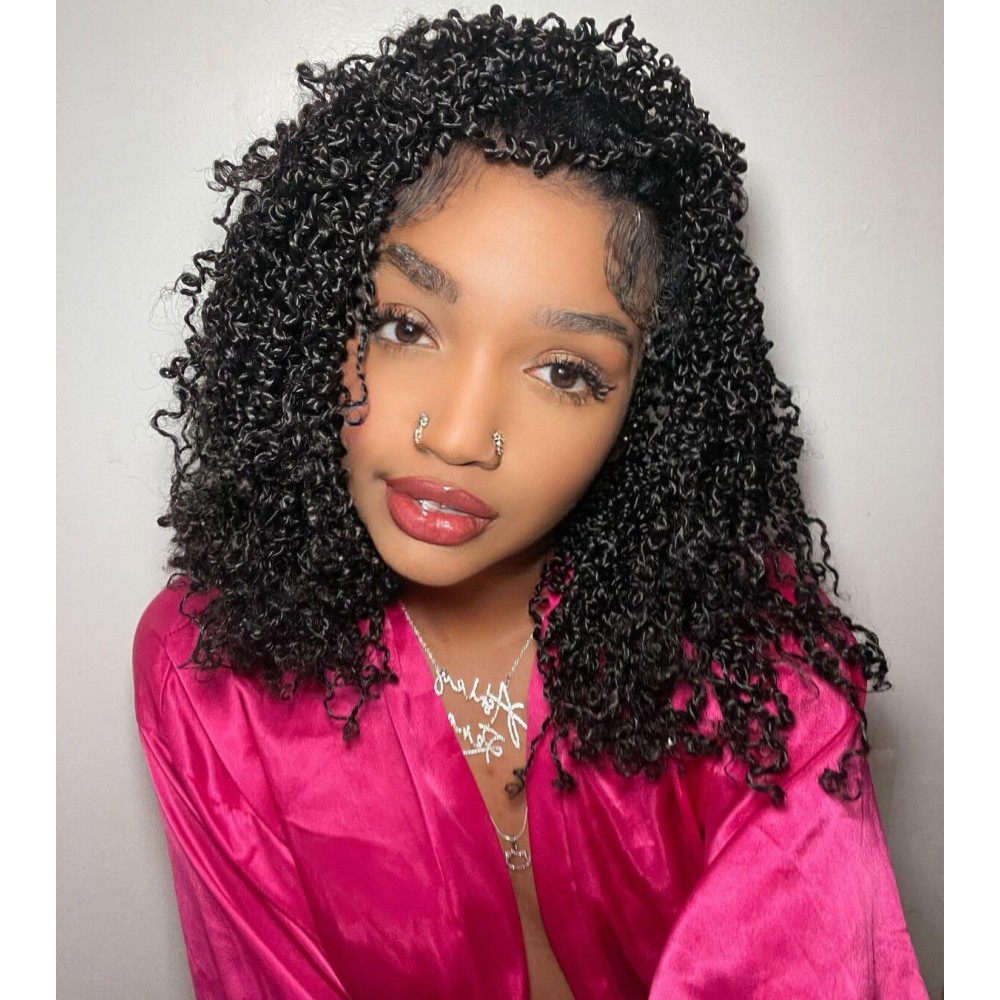 Aksice 12 Inch Yanky Twist Crochet Hair Pre-looped 8 Packs Mini Passion Twist Crochet Hair with Curly Ends Synthetic Crochet Braids Plus Yanky Twist for Black Women (12 Inch, 8 Packs,1B)