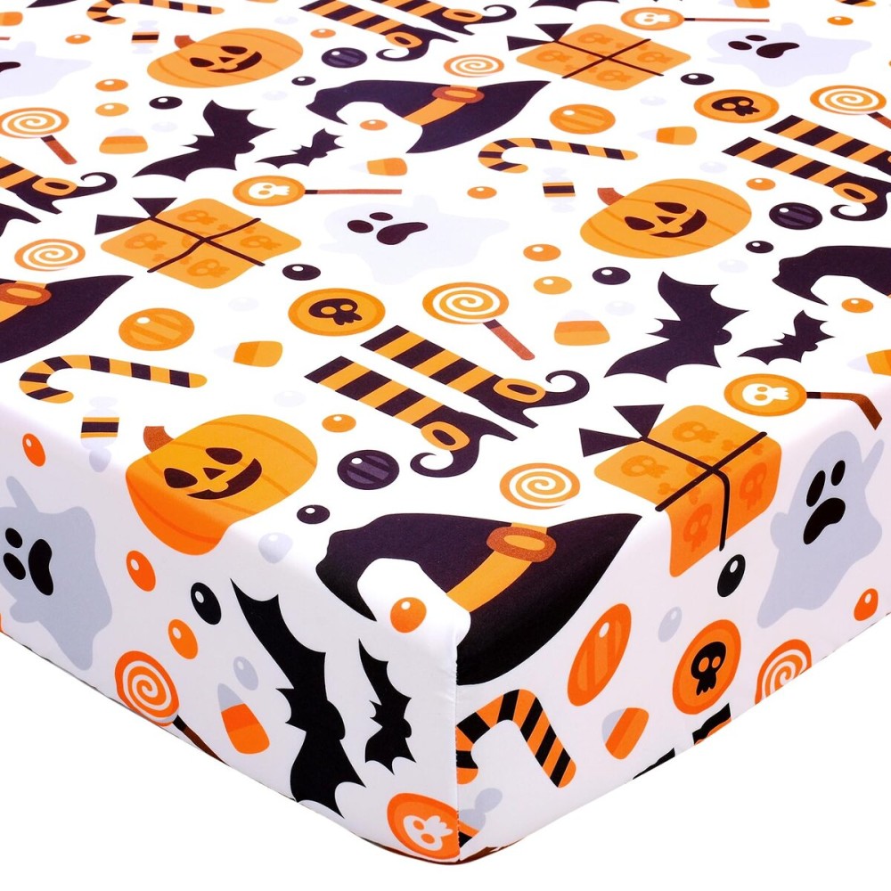 UOMNY Halloween Pumpkin Crib Sheet for Boys Girls Pumpkin Ghost Fitted Crib Sheets for Standard Crib 52 X 28 Inch Toddler Crib Mattresses Sheet
