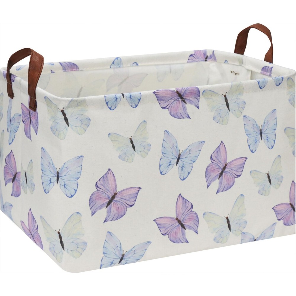 HKEC Rectangle Storage Basket with Handles, Collapsible Toys Bin, Books Box,Gift Basket(Blue & Purple Butterfly)