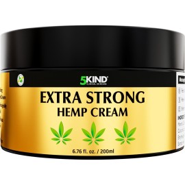 5kind Extra Strong Hemp Cream 6.76 fl oz - Maximum Strength - Natural Soothing Topical Cream - Muscle Rub for Lower Back, Joints, Neck, Knees, Shoulders