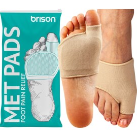 Brison Podiatrist-Designed Metatarsal Pads for Women & Men - Ball of Foot Cushions for Pain Relief Gel Sleeves Metatarsalgia Mortons Neuroma Calluses - 2 Pairs (Beige, Small) W 2-3