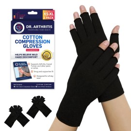 Doctor Developed Compression Gloves for Women and Men, Open-Finger Arthritis Gloves, Typing Gloves, Arthritis & Carpal Tunnel, 2 Pair (Black, M)
