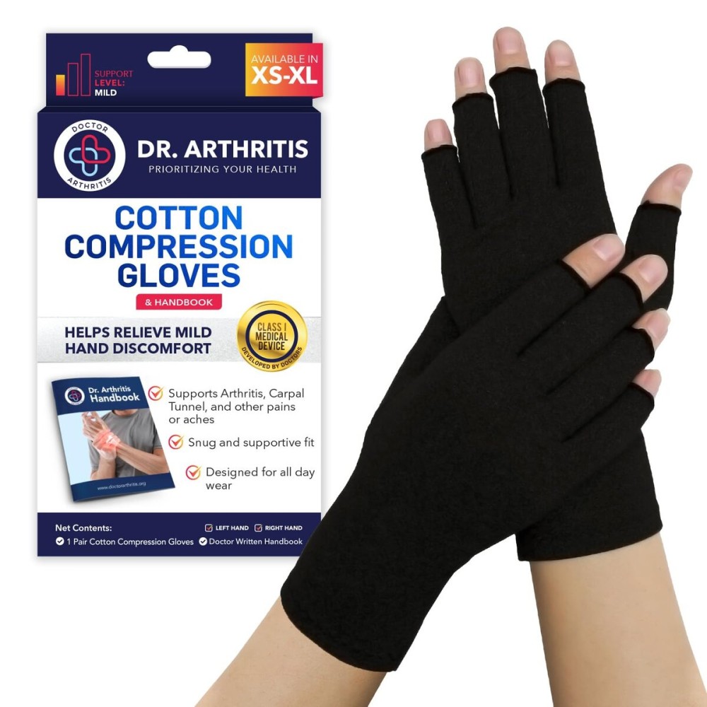 Doctor Developed Compression Gloves for Women and Men, Open-Finger Arthritis Gloves, Typing Gloves, Arthritis & Carpal Tunnel, 1 Pair (Black, S)